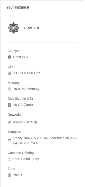 CloudStack Instance Summary